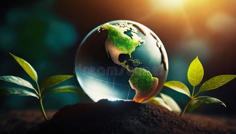 Illustration of globe on moss background, ecology and environment concept. A globe adorned with greenery and digital interfaces, symbolizing harmony between nature and tech. Generative ai. Illustration of globe on moss background, ecology and environment concept. A globe adorned with greenery and digital interfaces, symbolizing harmony between nature and tech. Generative ai.