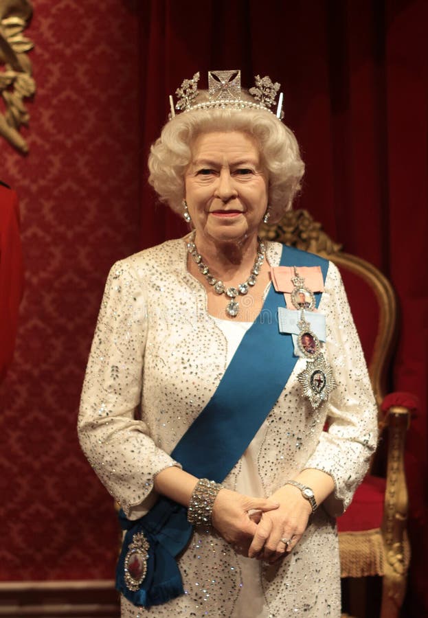 Queen Elizabeth II wax statue at Madame Tussauds in London. Queen Elizabeth II wax statue at Madame Tussauds in London