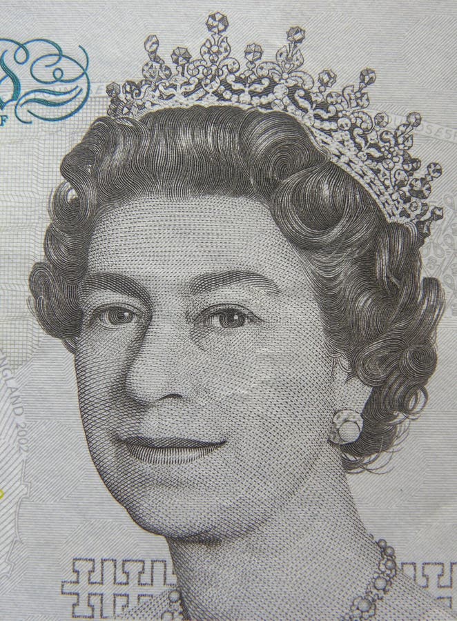Portrait of Queen Elizabeth II on old 5 pounds United Kingdom UK banknote. Portrait of Queen Elizabeth II on old 5 pounds United Kingdom UK banknote.