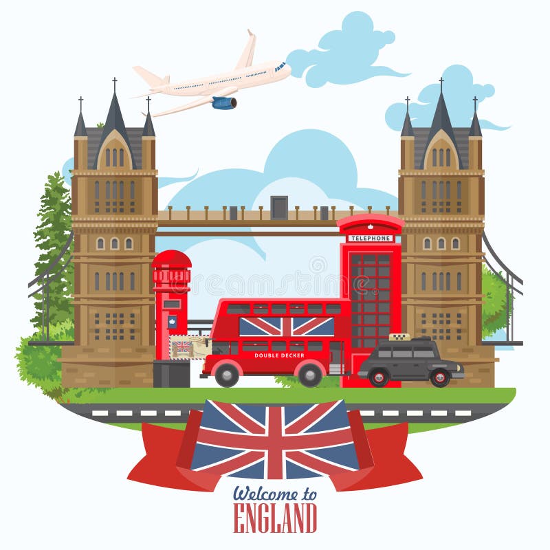 英国旅行与伦敦桥梁的传染媒介例证 假期在英国 大英国背景 旅途向英国 向量例证 英国旅行与伦敦桥梁的传染媒介例证 假期在英国 大英国背景 旅途向英国 向量例证