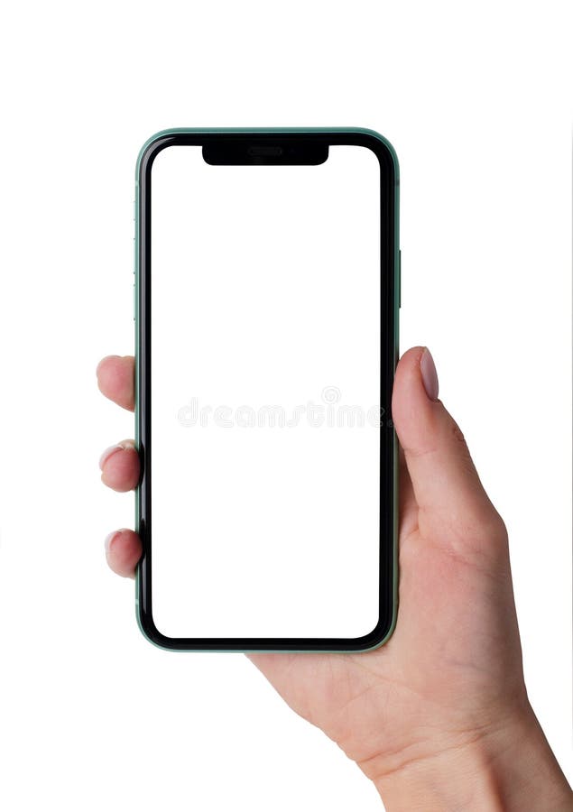 苹果iPhone 11女手模型 免版税库存照片