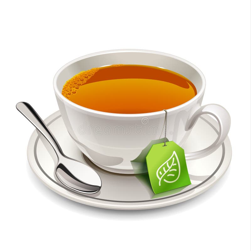 Cup of tea with tea bag on white background. Cup of tea with tea bag on white background