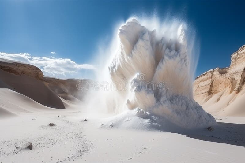 A large white substance amidst the barren landscape of a desert. AI generated. A large white substance amidst the barren landscape of a desert. AI generated