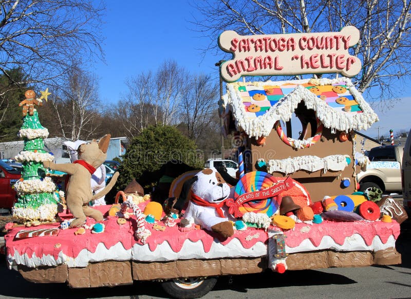 Entry float from Saratoga County Animal Shelter in annual holiday parade that attracts thousands,Hudson Falls,New York,December,2013. Entry float from Saratoga County Animal Shelter in annual holiday parade that attracts thousands,Hudson Falls,New York,December,2013.