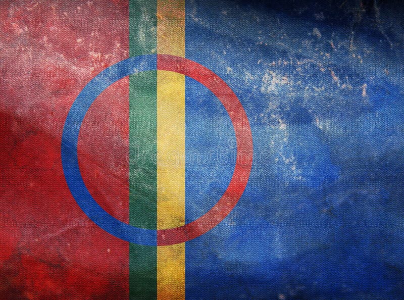 Top view of retro flag Sami, Finland with grunge texture. Finnish travel and patriot concept. no flagpole. Plane layout, design. Flag background. Top view of retro flag Sami, Finland with grunge texture. Finnish travel and patriot concept. no flagpole. Plane layout, design. Flag background