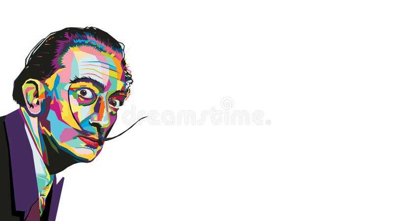 Multicolored creative vector illustration in wpap style of the famous artist Salvador Dali isolated on a white background. Multicolored creative vector illustration in wpap style of the famous artist Salvador Dali isolated on a white background.
