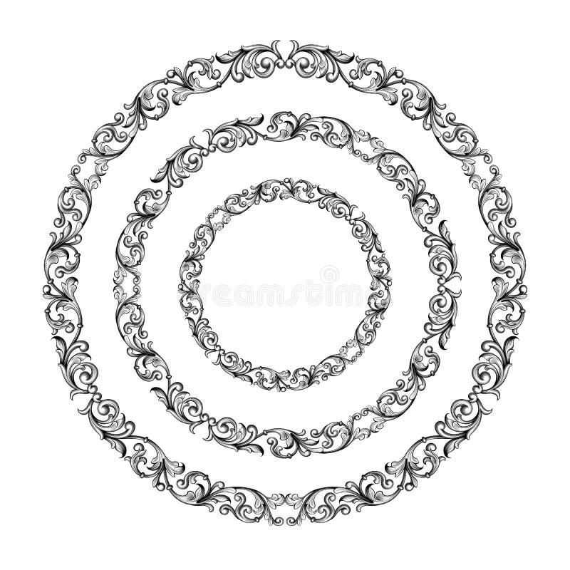 葡萄酒巴洛克式的维多利亚女王时代的圆的圈子框架边界组合图案花饰纸卷刻记了样式纹章学纹身花刺的传染媒介
