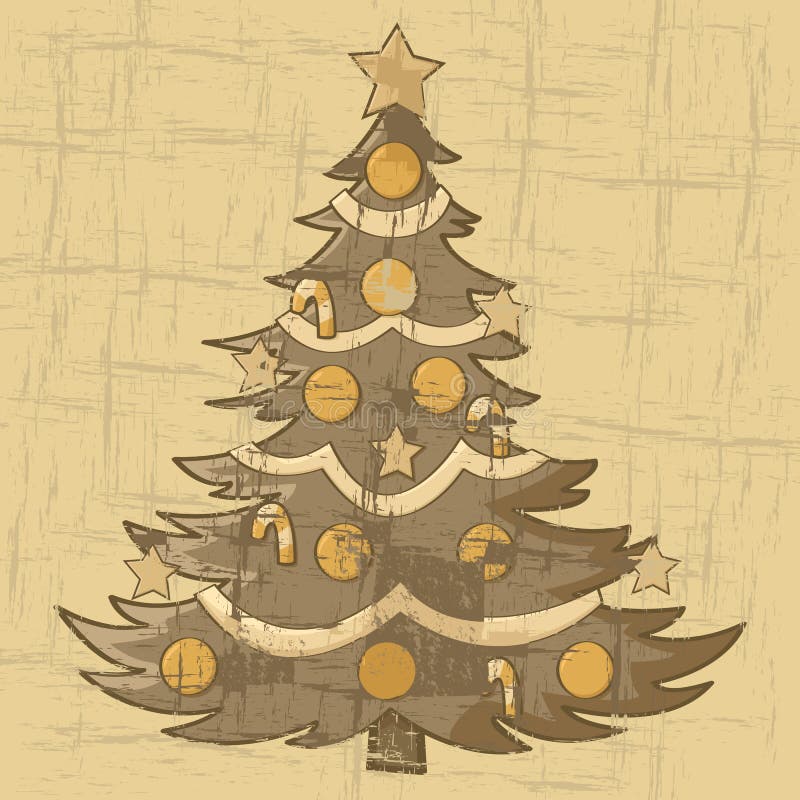 Cartoon illustration of a Christmas tree on an old brown paper. Cartoon illustration of a Christmas tree on an old brown paper