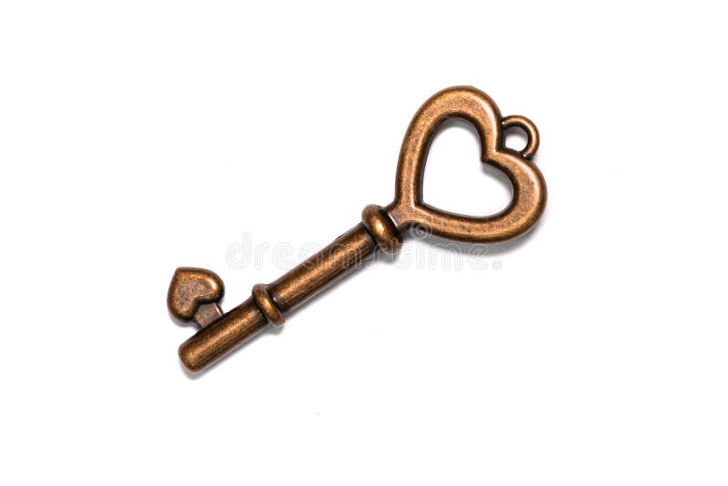 葡萄酒心形的古铜色钥匙