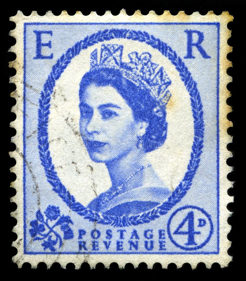 UNITED KINGDOM, CIRCA 1950s: A vintage British postage stamp depicting a portrait of Queen Elizabeth II, circa 1950s. UNITED KINGDOM, CIRCA 1950s: A vintage British postage stamp depicting a portrait of Queen Elizabeth II, circa 1950s.