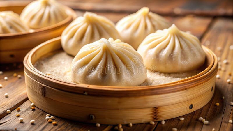 蒸竹饭的馒头，美味的美食. 库存例证