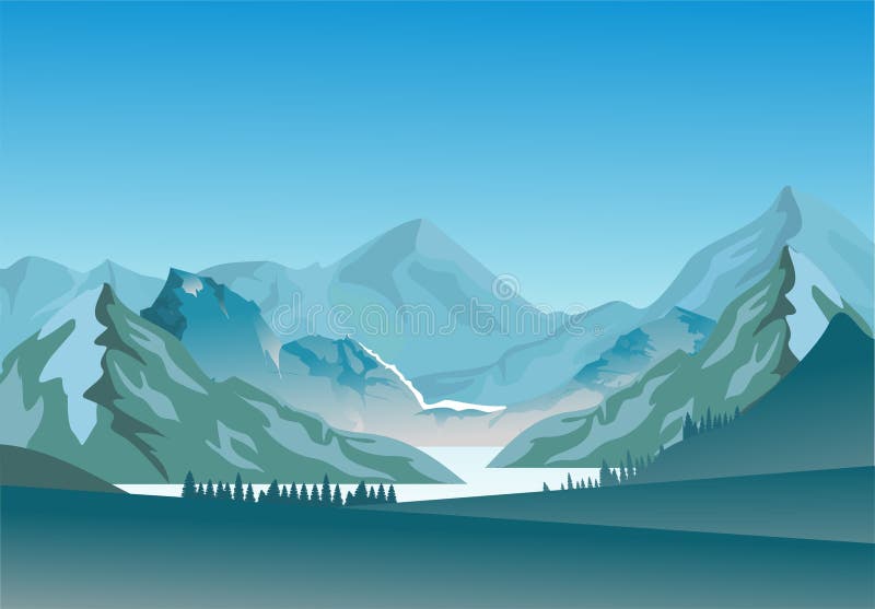 蓝朦朦胧山海的矢量自然景观 免版税库存照片