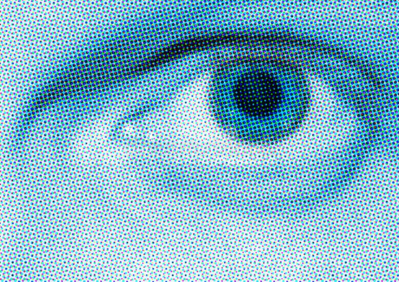Blue Halftone Eye - Close-Up of Man's Face. Blue Halftone Eye - Close-Up of Man's Face