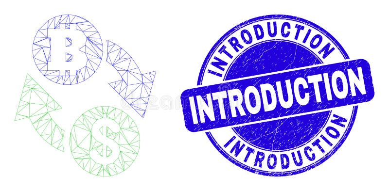 Web mesh display icon and Introduction seal stamp. Blue vector rounded grunge seal stamp with Introduction phrase. Abstract carcass mesh polygonal model created from display icon. Web mesh display icon and Introduction seal stamp. Blue vector rounded grunge seal stamp with Introduction phrase. Abstract carcass mesh polygonal model created from display icon.