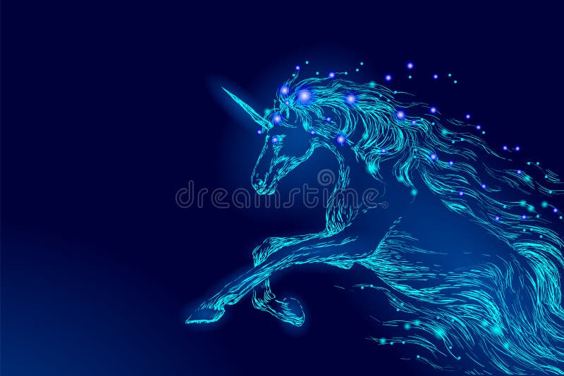蓝色发光的马独角兽骑马夜空星 创造性的装饰不可思议的背景光亮的波斯菊空间垫铁神仙 皇族释放例证 蓝色发光的马独角兽骑马夜空星 创造性的装饰不可思议的背景光亮的波斯菊空间垫铁神仙 皇族释放例证