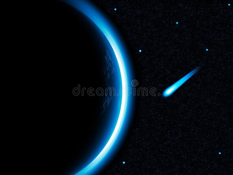 Blue Planet Horizon with a comet in the scene also. Blue Planet Horizon with a comet in the scene also