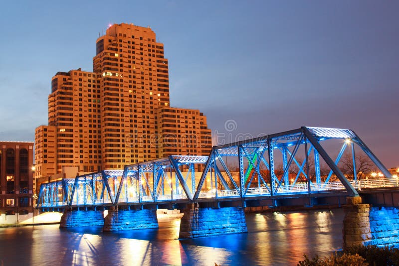 Blue Bridge over the Grand River in Grand Rapids Michigan. Blue Bridge over the Grand River in Grand Rapids Michigan