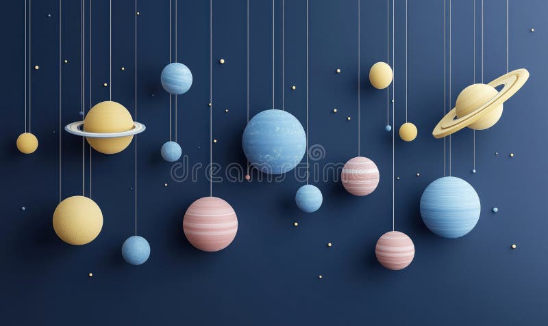 蓝色背景太阳系行星的彩色三维模型 免版税库存图片