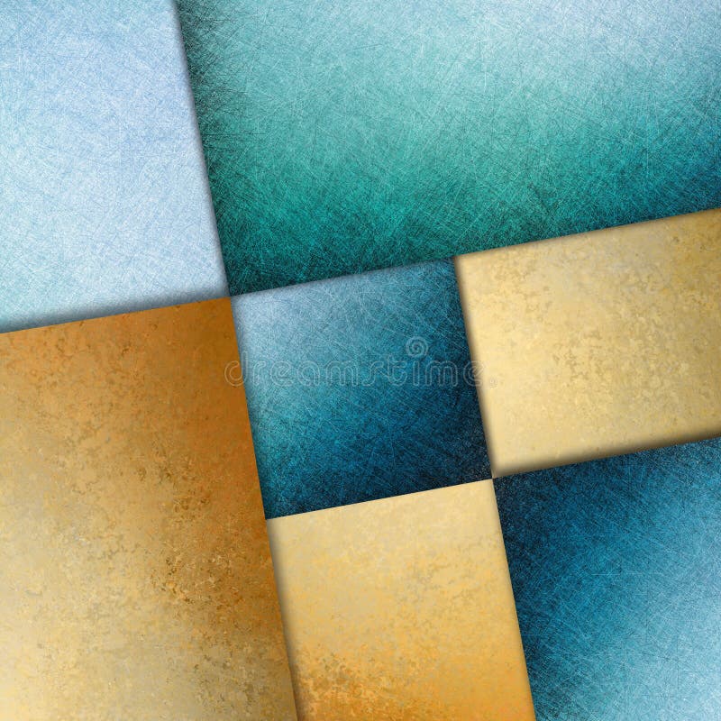 Elegant blue gold background texture paper with abstract angles and diagonal shapes, elegant layers of squares at an angle in random pattern with vintage grunge texture, blue gold website layout or graphic art design element. Elegant blue gold background texture paper with abstract angles and diagonal shapes, elegant layers of squares at an angle in random pattern with vintage grunge texture, blue gold website layout or graphic art design element