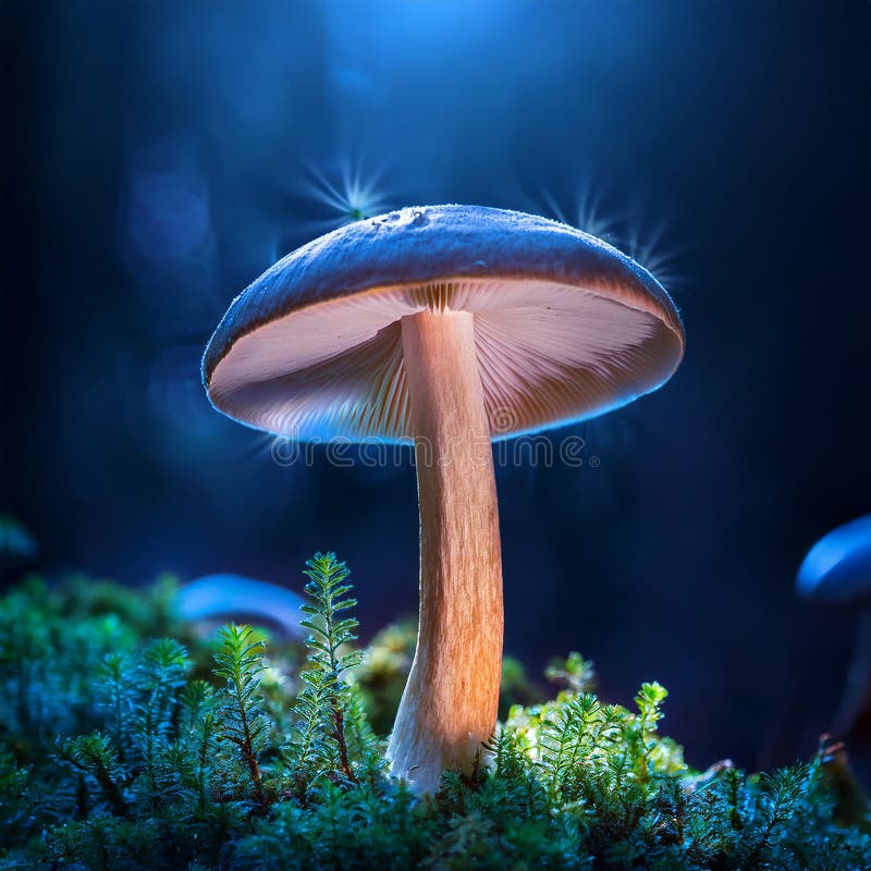 蘑菇. 神秘黑森林中的奇幻发光蘑菇 向量例证