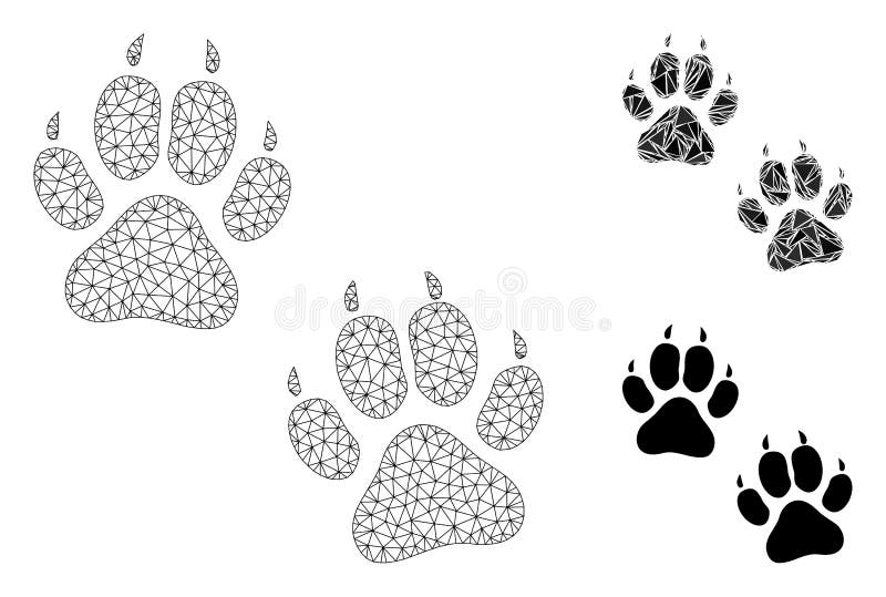 Mesh tiger footprints model with triangle mosaic icon. Wire carcass triangular network of tiger footprints. Vector mosaic of triangle elements in various sizes, and color tints. Mesh tiger footprints model with triangle mosaic icon. Wire carcass triangular network of tiger footprints. Vector mosaic of triangle elements in various sizes, and color tints.