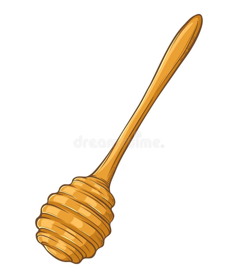 Wooden honey dipper stick, hand drawn vector illustration isolated on white background. Wooden honey dipper stick, hand drawn vector illustration isolated on white background