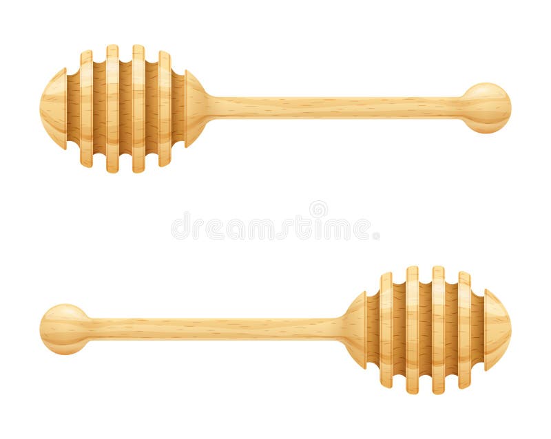 Honey Dipper. Wooden Spoon for liquid sweetness. Realistic wood traditional food utensils. Isolated white background. EPS10 vector illustration. Honey Dipper. Wooden Spoon for liquid sweetness. Realistic wood traditional food utensils. Isolated white background. EPS10 vector illustration.