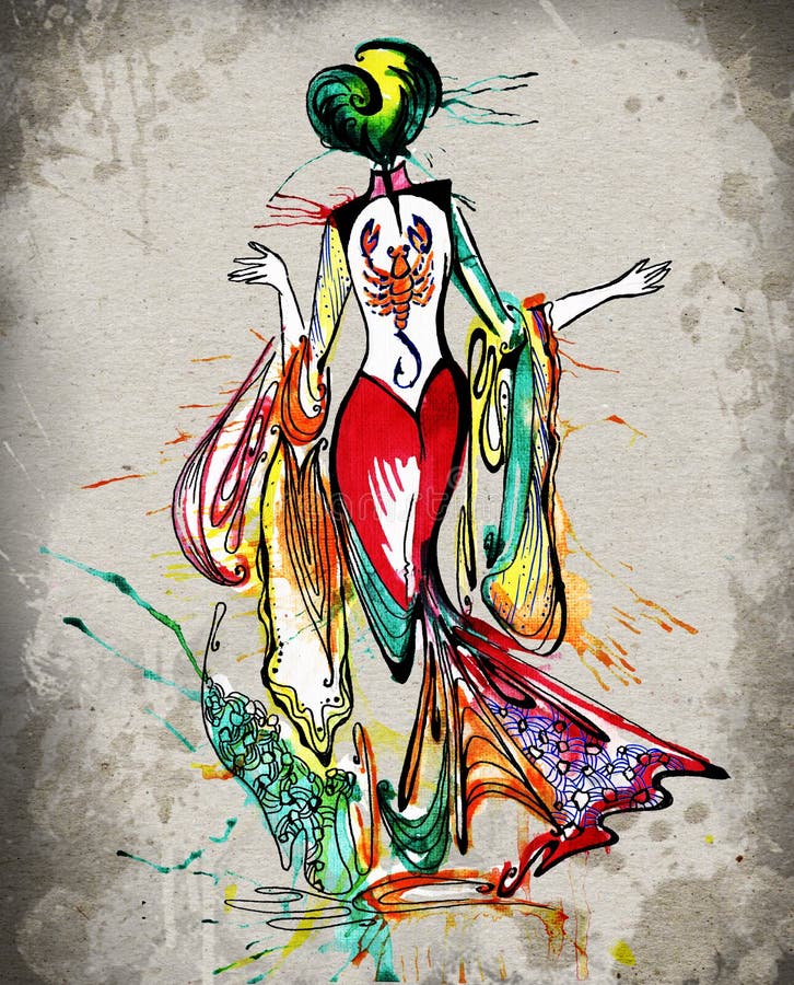 天蝎座星座女孩水彩画 向量例证