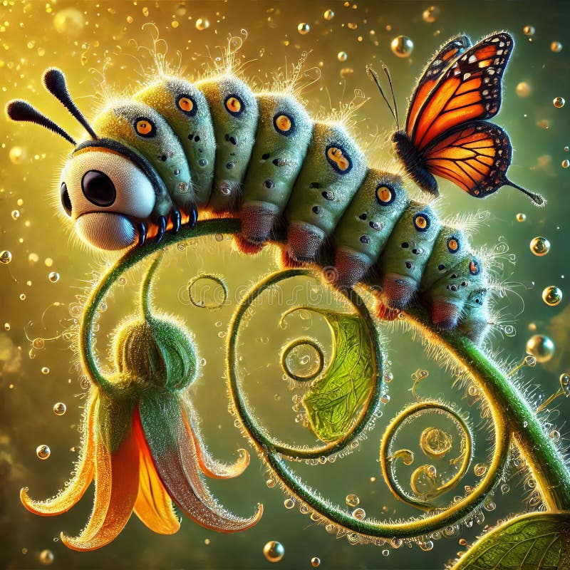 蝴蝶毛虫喂食细节描绘了黄油的景色 皇族释放例证