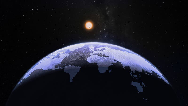 行星地球上的蓝色世界地图剪影圆顶semisphere在外层空间