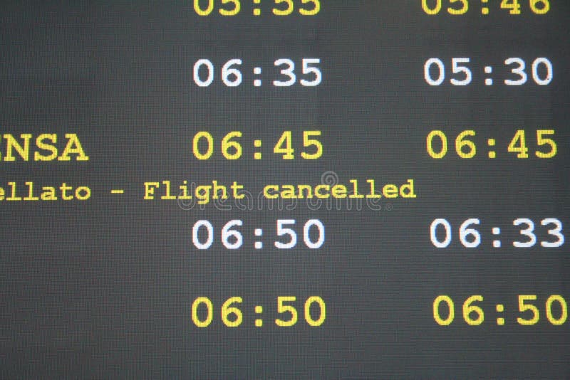 On a departure electronic board of an airport, the worst news you can see about your flight. On a departure electronic board of an airport, the worst news you can see about your flight...