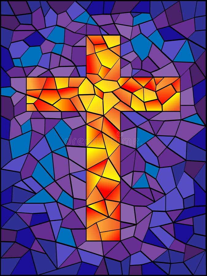 Stained glass cross in bright vivid colors. Stained glass cross in bright vivid colors