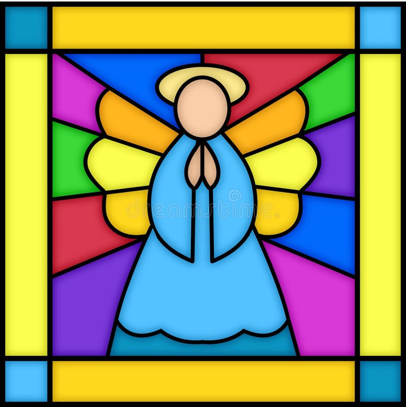 Illustration of a square stained glass panel with an angel...see matching panels in my portfolio...nativity, kings & shepherds. Illustration of a square stained glass panel with an angel...see matching panels in my portfolio...nativity, kings & shepherds