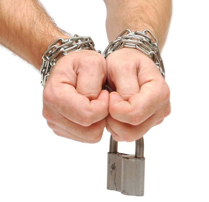 Hands chained together isolated on a white background. Hands chained together isolated on a white background