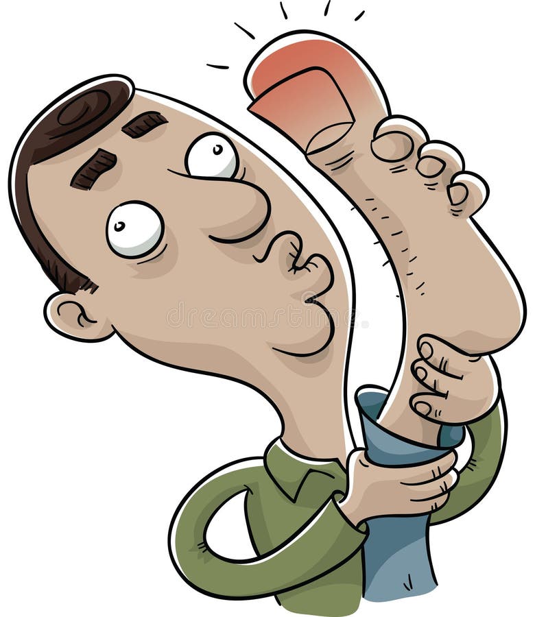 A cartoon man reacts to a huge,swollen stubbed toe. A cartoon man reacts to a huge,swollen stubbed toe.