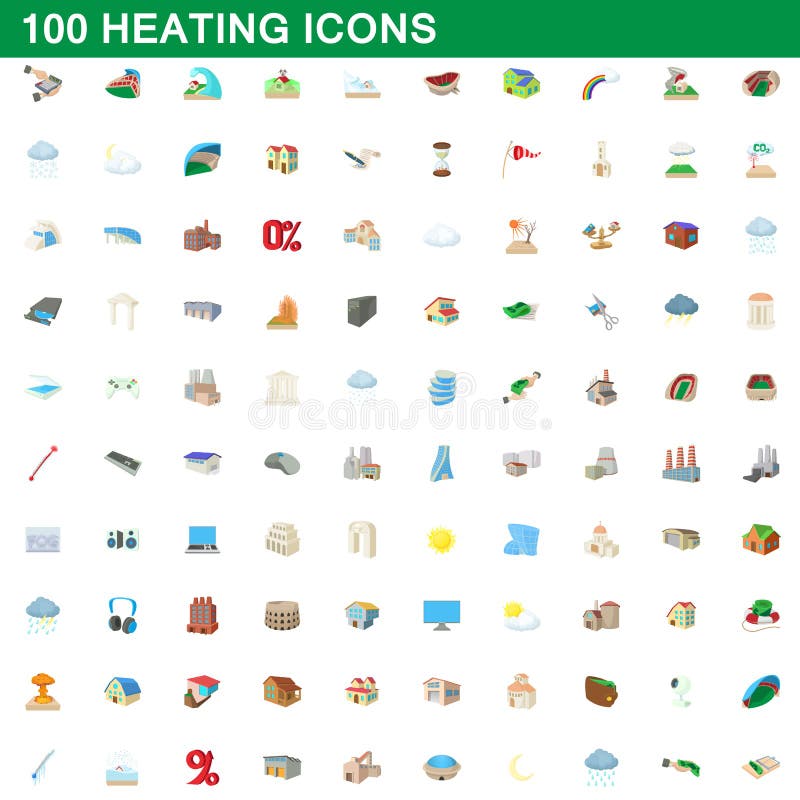 100 heating icons set in cartoon style for any design vector illustration. 100 heating icons set in cartoon style for any design vector illustration