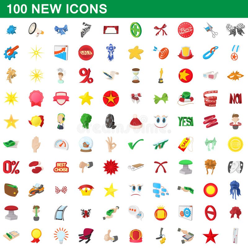 100 new icons set in cartoon style for any design vector illustration. 100 new icons set in cartoon style for any design vector illustration