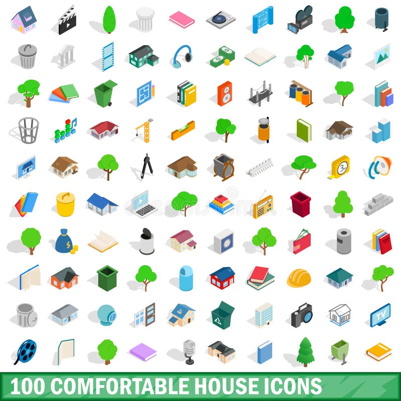 100 comfortable house icons set in isometric 3d style for any design illustration. 100 comfortable house icons set in isometric 3d style for any design illustration