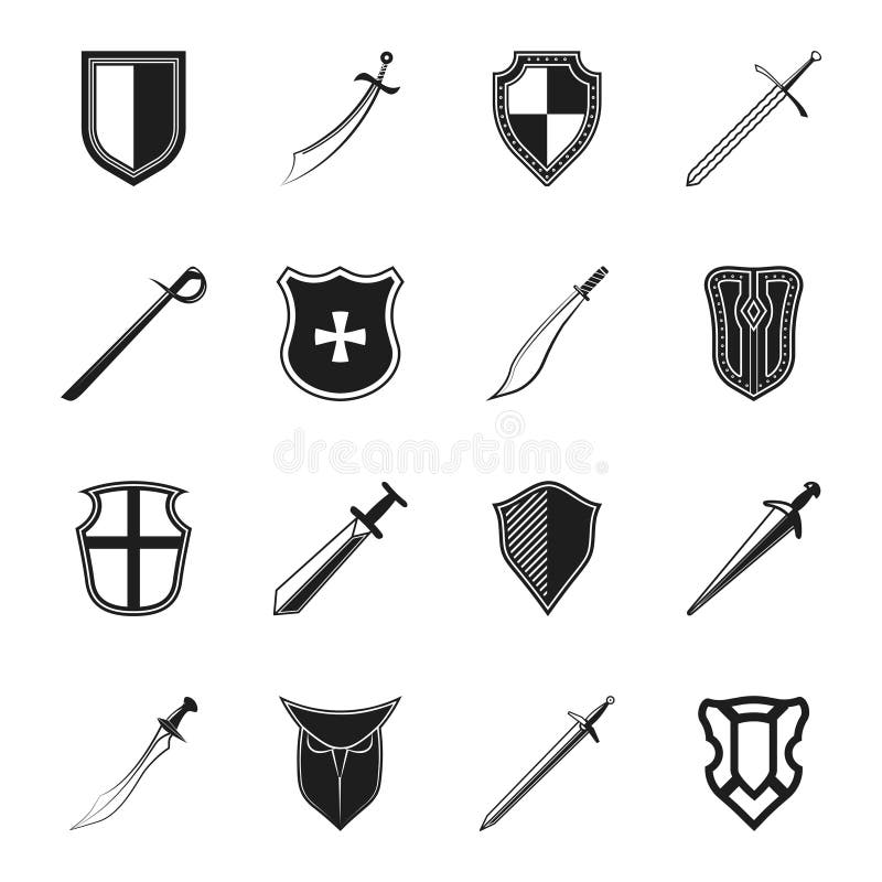 Swords medieval knight weapon and and steel warrior shields isolated vector illustration. Swords medieval knight weapon and and steel warrior shields isolated vector illustration