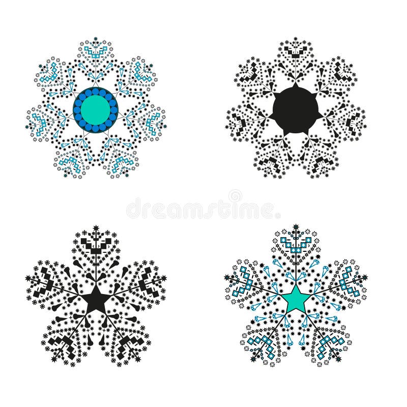 被设置的四不同雪花传染媒介 冬天圣诞节概念 新的主题年 免版税库存图片.