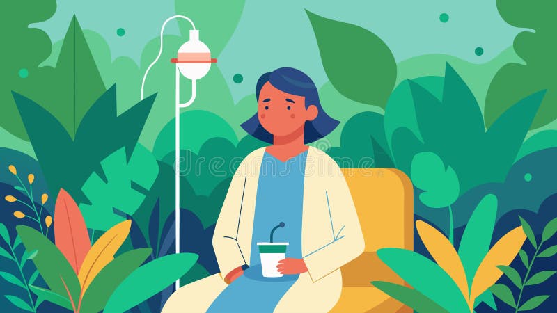 A patient surrounded by lush green plants and natural light creating a serene environment for their ketamine infusion experience.. AI generated. A patient surrounded by lush green plants and natural light creating a serene environment for their ketamine infusion experience.. AI generated