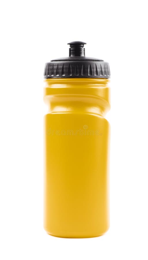 Yellow plastic sport water bottle isolated over the white background. Yellow plastic sport water bottle isolated over the white background