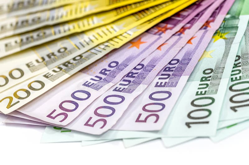 100 200 500 Euro bills isolated on white. 100 200 500 Euro bills isolated on white