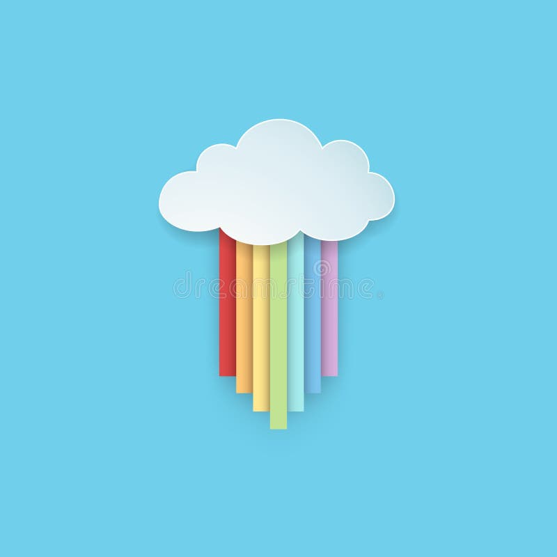 被隔绝的垂悬的动画片彩虹上色了与多雨云彩的丝带在蓝色背景 纸艺术样式 皇族释放例证