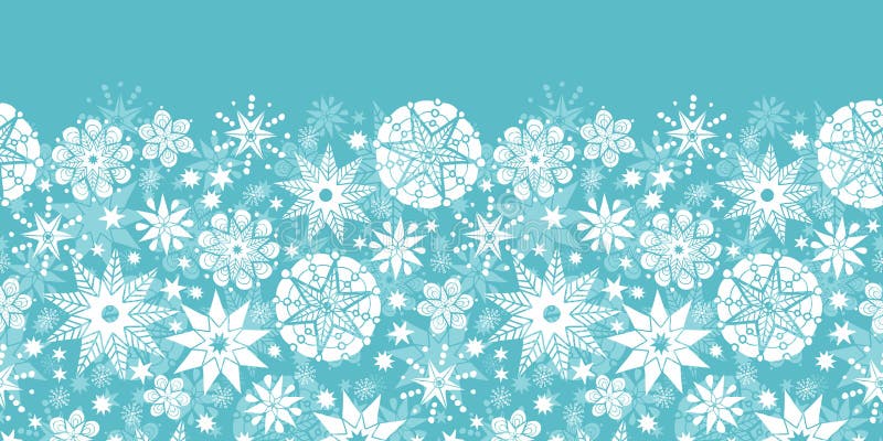 Vector Decorative Snowflake Frost Horizontal Seamless Pattern Background with drawn snowflakes on light blue background. Vector Decorative Snowflake Frost Horizontal Seamless Pattern Background with drawn snowflakes on light blue background.