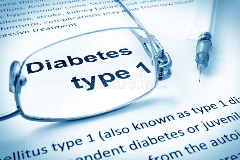 Paper with words diabetes type 1 and glasses. Paper with words diabetes type 1 and glasses.