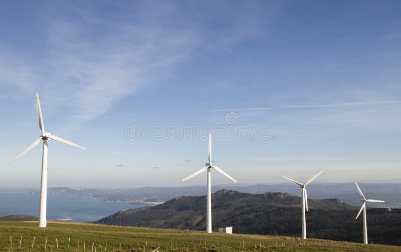 Wind turbines farm in Serra da Capelada, Spain. Wind turbines farm in Serra da Capelada, Spain