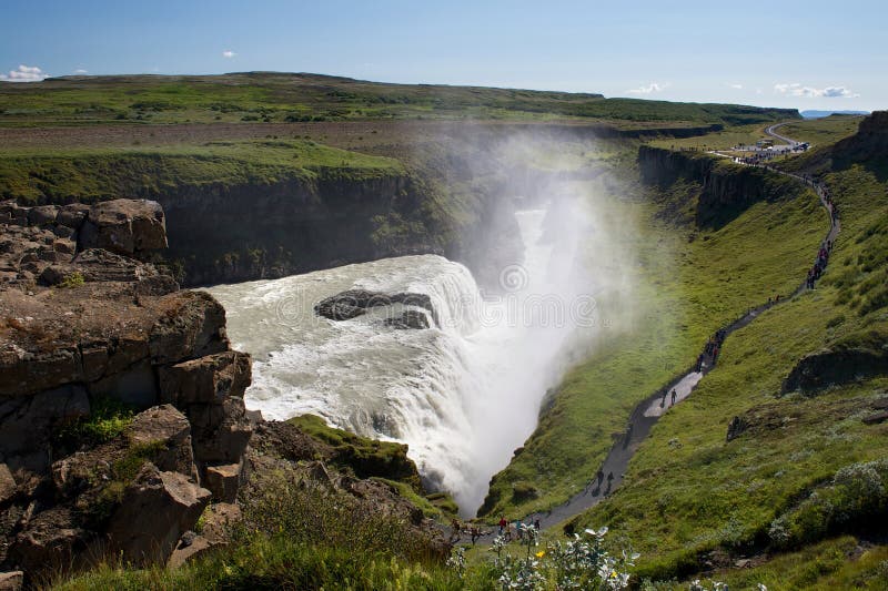 View of the sightseeing spot near Gullfoss (Golden falls) waterfall on a sunny summer day, Iceland. View of the sightseeing spot near Gullfoss (Golden falls) waterfall on a sunny summer day, Iceland