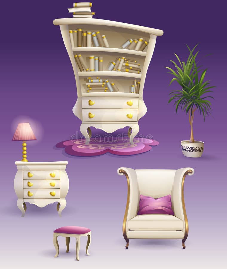 Set cartoon white bedroom furniture and cabinet. Set cartoon white bedroom furniture and cabinet.