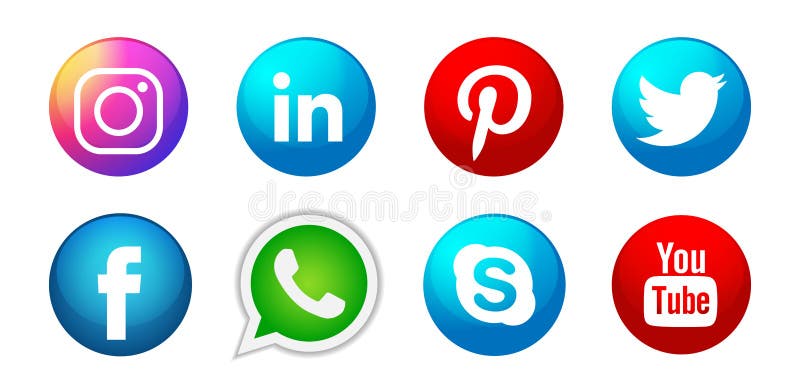 设置在白色背景的普遍的社会媒介商标象Instagram Facebook Twitter Youtube WhatsApp元素传染媒介 皇族释放例证